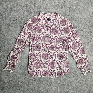 Talbots Womens Top SP Red White Floral Pattern Classic Cotton Shirt Long Sleeve‎